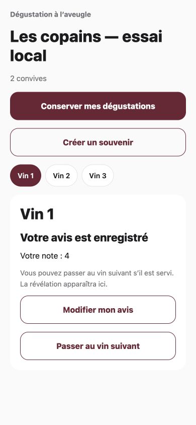 Écran mobile : note enregistrée et proposition de la conserver